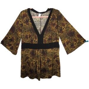 Vintage Women's Stretchy Animal Print Flare Sleeve Babydoll Top Plus 2X